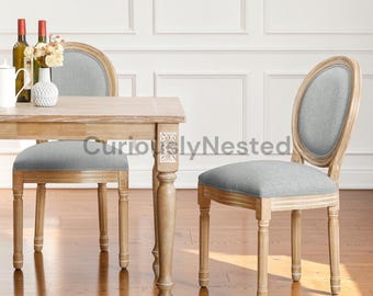 French Country Upholstered Dining Chairs Set of 2  Round Back Farmhouse Kitchen Chairs for Living Room, Restaurant