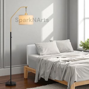 Modern Gold Arched Floor Lamp – Stepless Dimmable Tall Standing Light for Living Room, Bedroom, or Office Decor