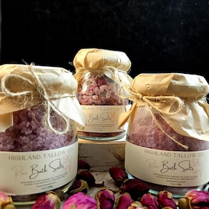 Magnesium-Badesalz - Rose - 210 ml Glas, Geschenk für Sie und Ihn, entspannendes Bad, Selbstpflege & Geschenk, natürliche, empfindliche Haut