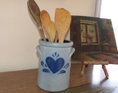 SALE Vintage Rustic Farmhouse Decor Salt Glazed Crock Signed Stoneware Heart Crock