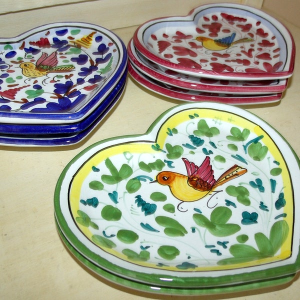 Deruta Italian Pottery Bird Snack Plates Valentine Heart Shape Gallery Wall Tuscan Farmhouse