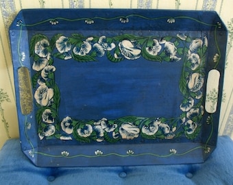 Vintage Heritage Blue Tole Tray Cottage Core Country Living Grandma Chic Nancy Meyers