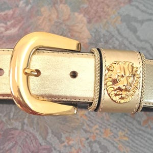 Vintage 80\'s Avignon Brown Leather Gold-tone Lion Hardware Statement Belt Sz M Vintage 80 main image 4
