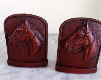 Vintage Syroco  Pair Horse Bookends Equestrian Lauren Decor