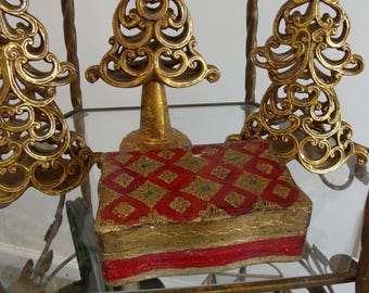 Vintage Italian Florentine Box Keepsake Red Holiday Box Hollywood Regency Jewelry Box
