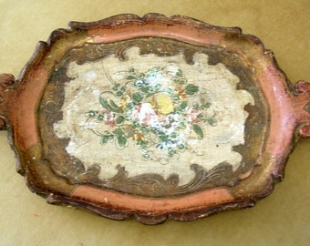 Vintage Old World Charm Italian Florentine Tray Chippy Patina Vanity Tray Hollywood Regency