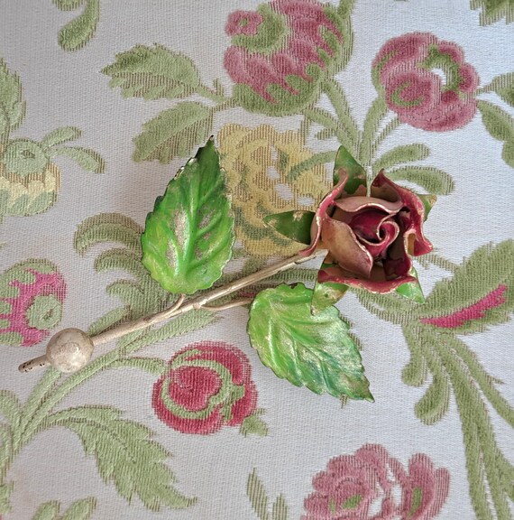 Vintage Italian Tole Wall Hook Cottage Core Rose Hook Romantic Decor Chippy Paint Patina