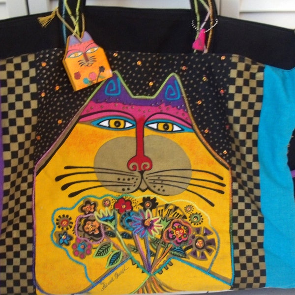 Retired Laurel Burch Cat Beach Bag Large Zipper  Tote Bag Cat Lovers Mothers Day