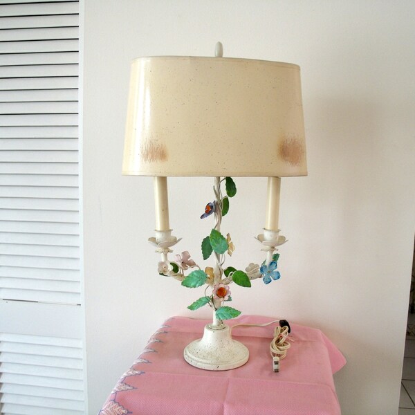 SALE*****Vintage Italian Tole  Lamp Cottage Core Candelabra Shabby Chic