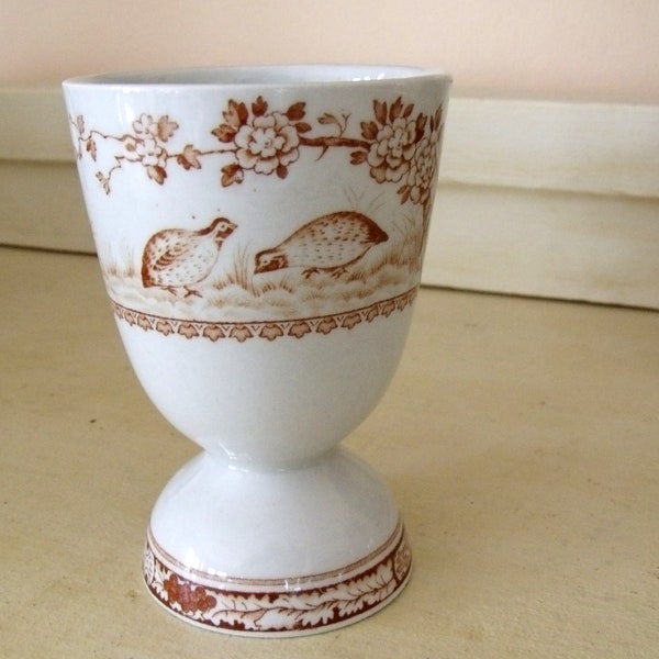 Vintage English Ironstone Furnival Quail Brown Transferware Egg Cup Easter Egg Cup Country Living Country Cottage