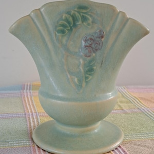 Vintage 1920-tals Roseville Art Pottery fläktvas Cremona USA Ohio Art Pottery Cottage Core *** REA
