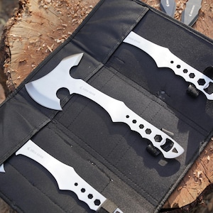 Full Tang Throwing Axe  Knife Set - Stainless Steel Tomahawk  Throwing Knife Bundle - Perfect Gift for Him - Set of 6