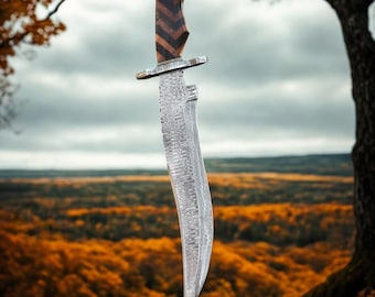 Bowie Knife Handmade Damascus Steel Outdoor Knife – Perfect for Collectors & Outdoor Enthusiasts