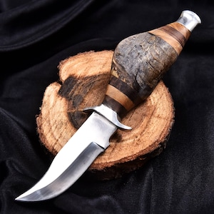Handmade Bowie Knife with Full Tang Carbon Steel Blade & Exotic Wood Handle – Survival, Camping, Hunting Gift for Him, Outdoor Gear