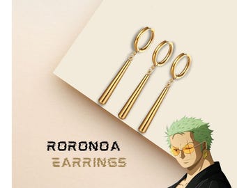 Roronoa Zoro Gold Drop Earrings: One Piece Anime Cosplay