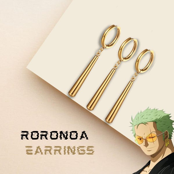Roronoa Zoro Gold Drop Earrings: One Piece Anime Cosplay
