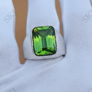 Peridot Gemstone Men’s Silver Ring, Sterling Silver Jewelry for Him, Gift for Men, Birthstone Ring, Elegant Masculine Design
