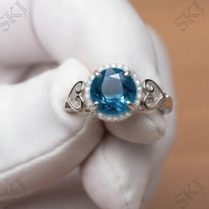 London Blue Topaz Ring: Round Cut Sterling Silver Engagement Jewelry