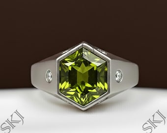 Sterling Silver Men's Peridot Ring: Handmade Art Deco Gift