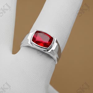 Faceted Garnet Sterling Silver Ring - Men&#39;s Party Jewelry