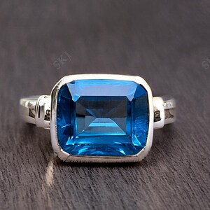 100% London Blue Topaz Ring- 925 Sterling Silver Ring- Solitaire Ring- Birthday Gift- Ring For Men and Women Special Couple Ring Gift Both