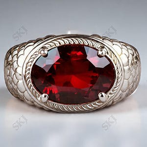 Red Garnet Signet Ring - 925 Sterling Silver Oval Gemstone