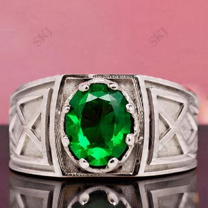 Green Emerald Men&#39;s Ring Signet Men&#39;s Ring Men&#39;s Emerald Ring 925 Sterling Silver Ring Christmas Day Gifts Ring Gift For Him