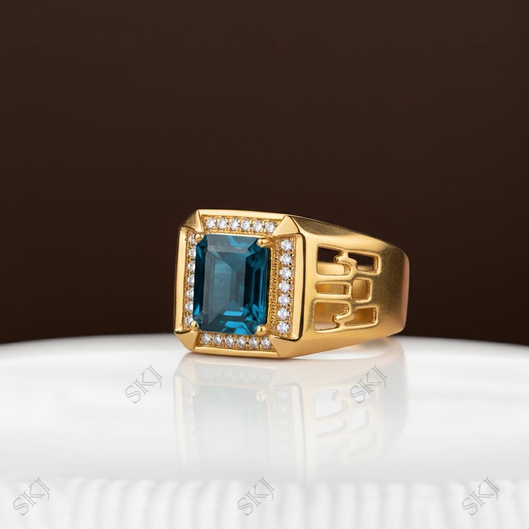 Emerald Cut Swiss Blue Topaz Ring, Sterling Silver Gold Vermeil - Etsy