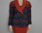 80s Wool Mohair Suit Two Piece Multicolor Fuzzy Suit Jacket and Matching Pencil Skirt Size 12 13 80s Clothing Epsteam
