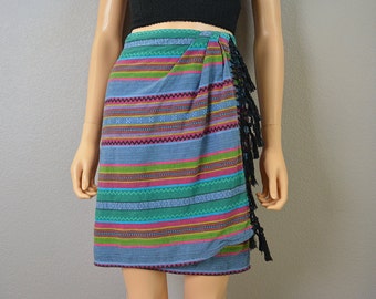80s Wrap Skirt Liz Claiborne Boho Fringe Skirt Guatemalan Inspired Skirt Epsteam