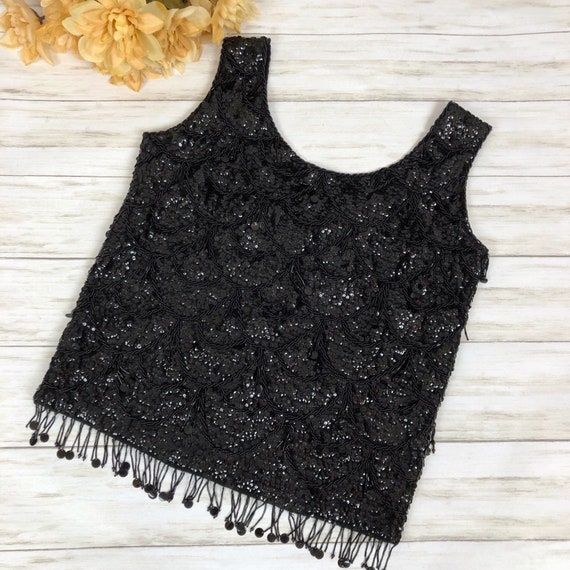 50s Women's Sequin Beaded Knit Tank Top Size Mediu