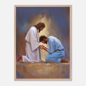 Sempre con te - Gesù che prega con l&#39;uomo, Arte cristiana, Stampa di Gesù, Versetti biblici, Pittura cristiana, Decorazione murale, Regalo religioso