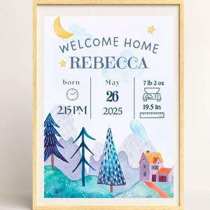 Bienvenido a casa Anuncio de nacimiento de bebé personalizado Detalles Tarjeta para recién nacido Impresión Decoración de habitación Regalo personal Padres Abuelos Género neutro