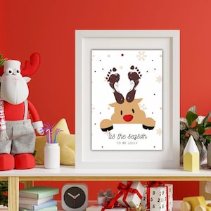 Rudolf Printable Footprint Art | Cute Christmas Activity | Baby Toddler Keepsake Craft | DIY Xmas Gift Card | Christmas Holiday Craft Santa