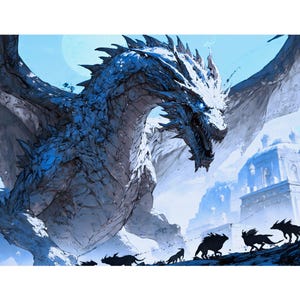Powerful Dragon Wall Art Print | dragon poster gift for him rare bedroom decor anime monster best gift for son dragon wolf art video game