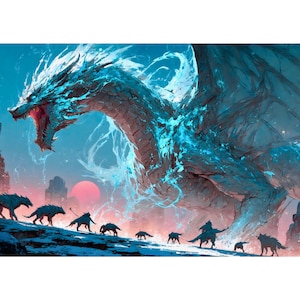 Powerful Dragon Wall Art Print | dragon poster rare bedroom decor gift for him anime monster best wolf gift for son video game dragon art