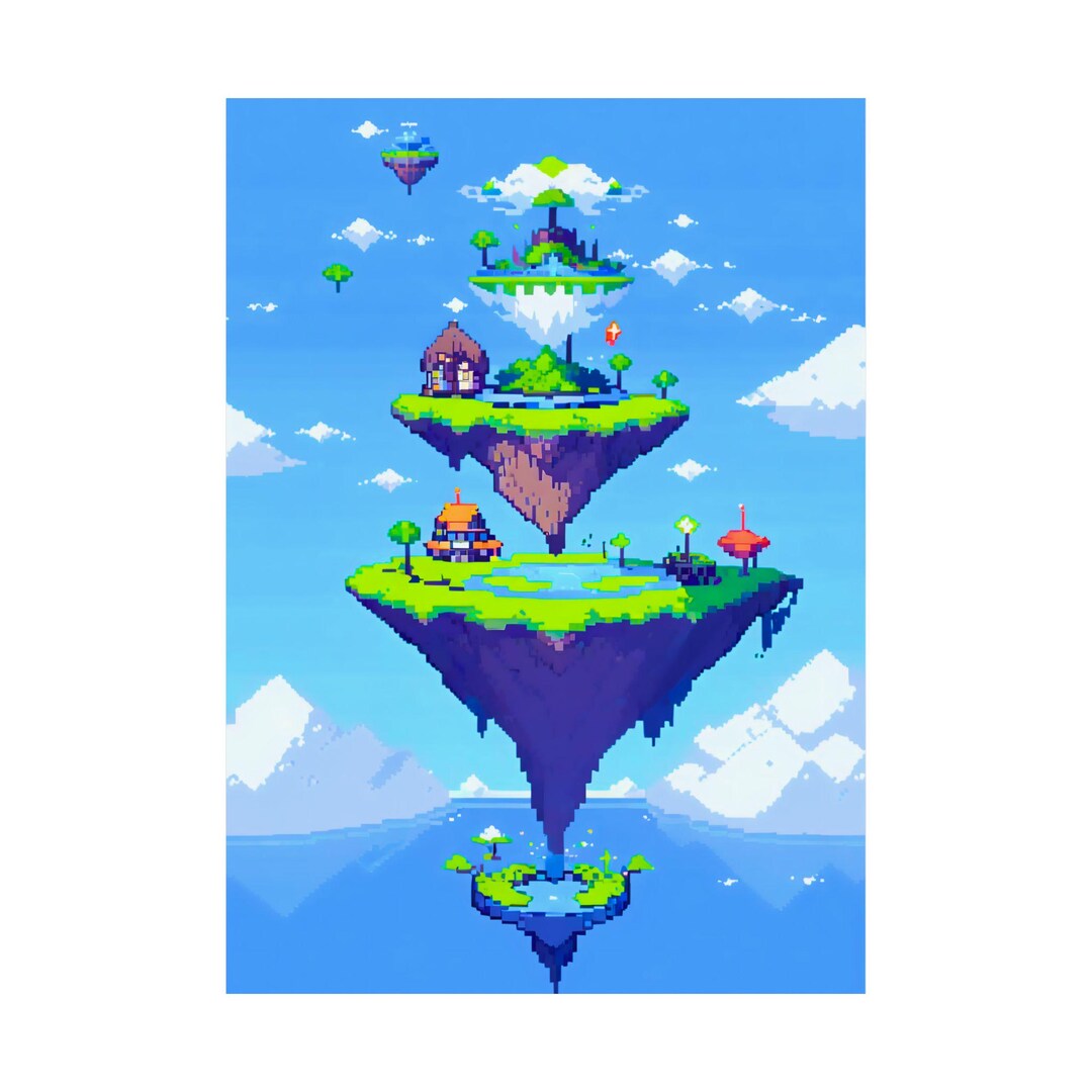 Floating Sky Islands Pixel Art | Video Game Poster Pixel Art Print ...