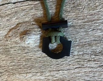Survival Fire starter, ferrocerium rod & striker pendant necklace