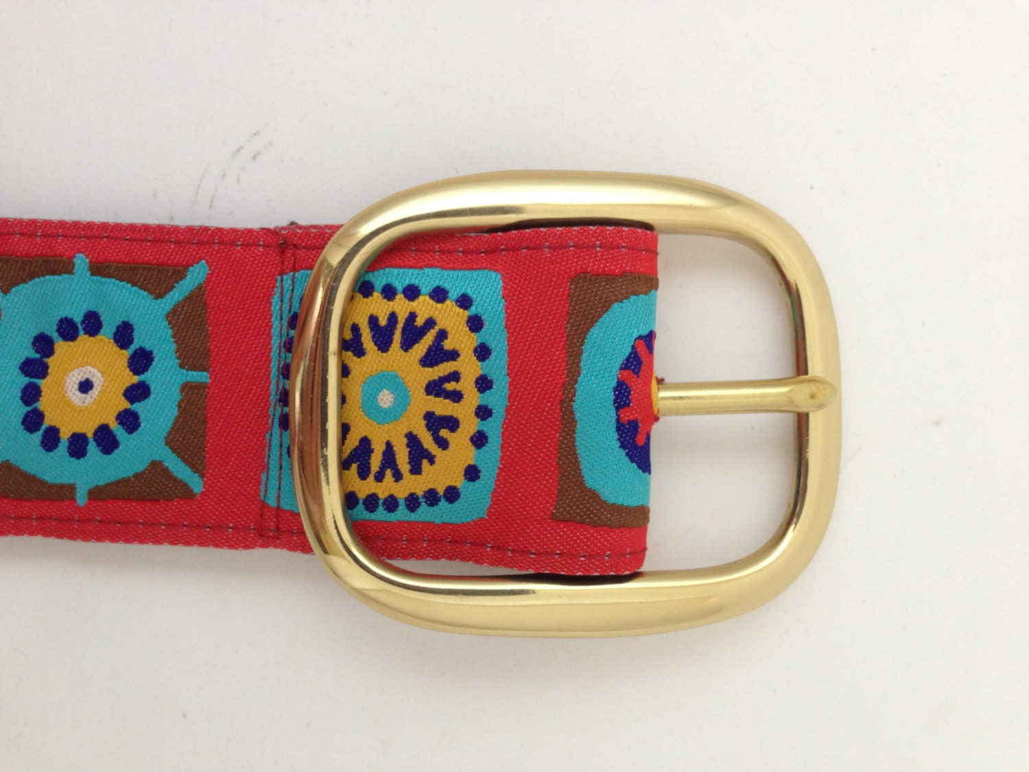 Red Mosaic Ribbon Belt With Pin Buckle - Etsy display picture 1