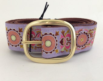 Lovely Lavender Jacquard Ribbon Belt with Pin Buckle