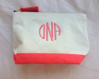 Personalized Monogrammed Canvas Cosmetic Bag -Hot Pink Only