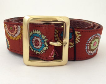 Starburst Brown Ribbon Belt with Pin Buckle