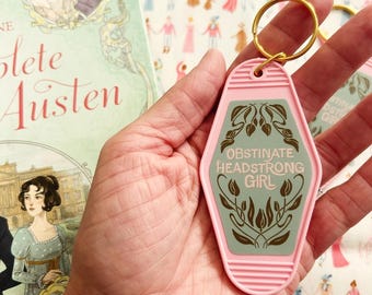 Obstinate Headstrong Girl Motel Keychain // art nouveau style // pink and olive green