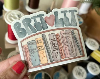 Brit Lit sticker // British Literature Lover // watercolor book stack // cottage core // 3” x 2.5” waterproof