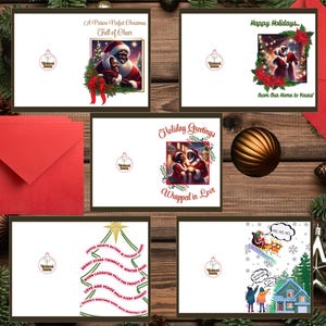 Paquete de 5: Juego de tarjetas navideñas negras de Papá Noel y la Sra. Claus / para alegría y amor navideños / Tarjetas de felicitación navideñas / Tarjeta de felicitación