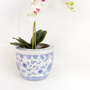 Chinoiserie Planter Pot Pastel Blue White Floral Orchid Cachepot