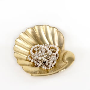 Vintage Brass Seashell Trinket Dish, Nautical Coastal Home Decor