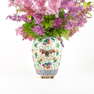 Large Chinoiserie Ginger Jar - Floral Butterfly Motif - 12.5 inch