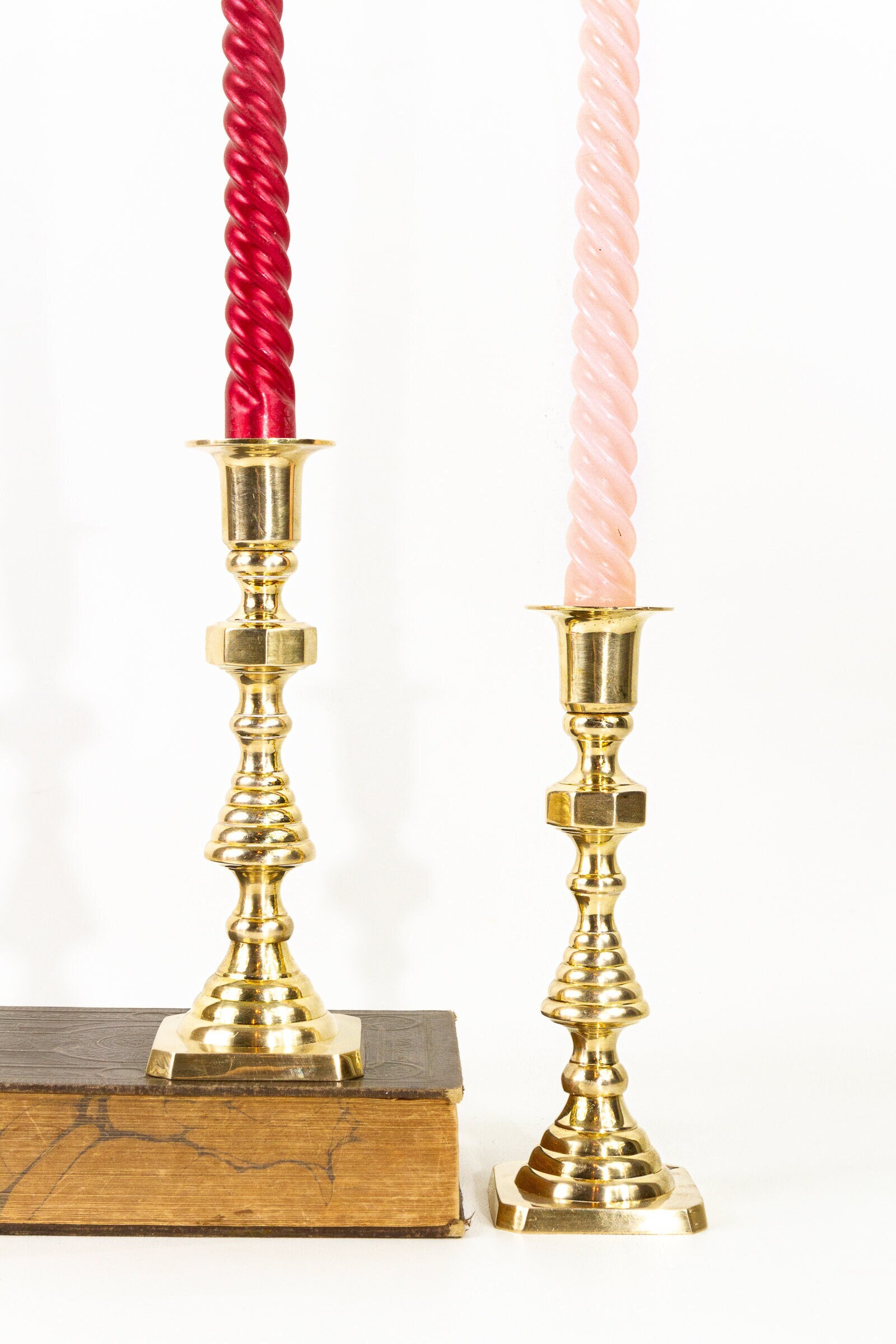 brass beehive candlestick pair