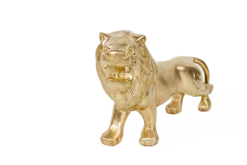 Large Vintage Solid Brass Lion Figurine Majestic Mid Century Masculine ...